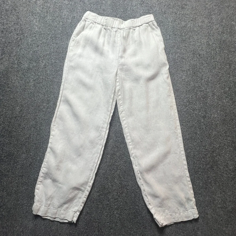Quince 100% European Linen Pants White Elastic Waist Straight Leg Small